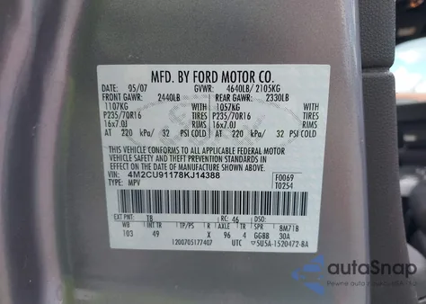 2008 Mercury Mariner V6 z USA, uszkodzony, nr VIN 4M2CU91178KJ14388